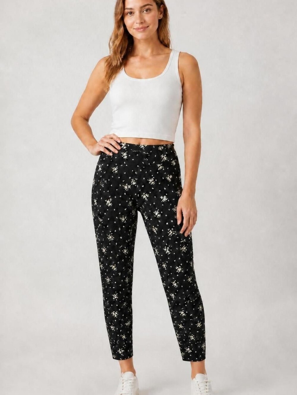Grace Black Floral Print Leggings Size Small